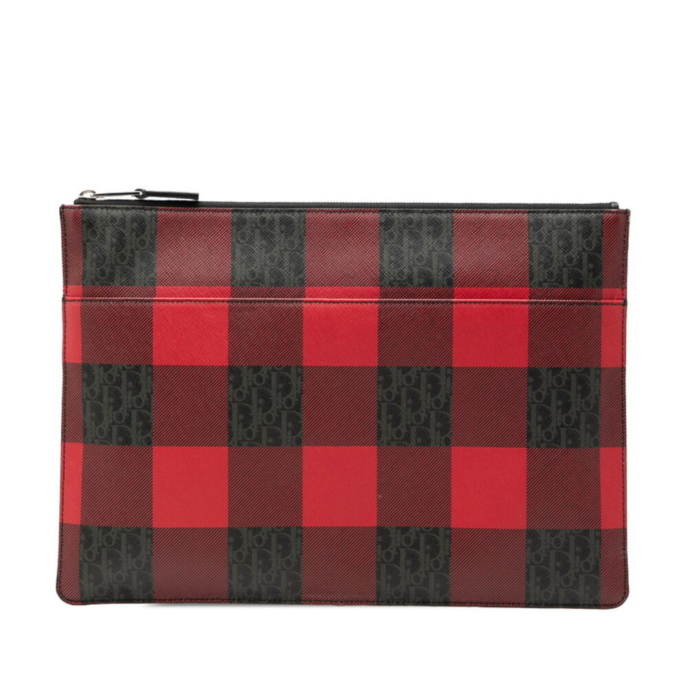 Dior Homme Trotter Check Clutch Bag, Red, Black, Gray Leather, Men's DIOR HOMME